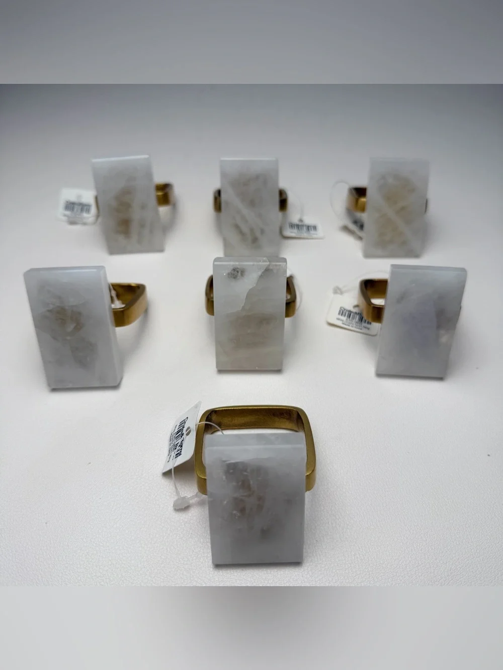 Crate & Barrel White Quartz Marble Gold Napkin Ring s 7pcs set Table Setting